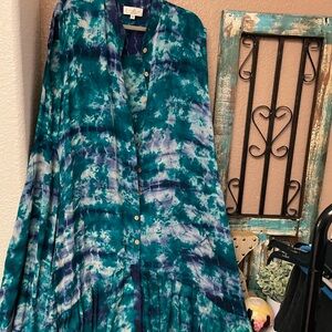 Vibrant Blue and Green Tie-Dye Overlay/Kimono/dress